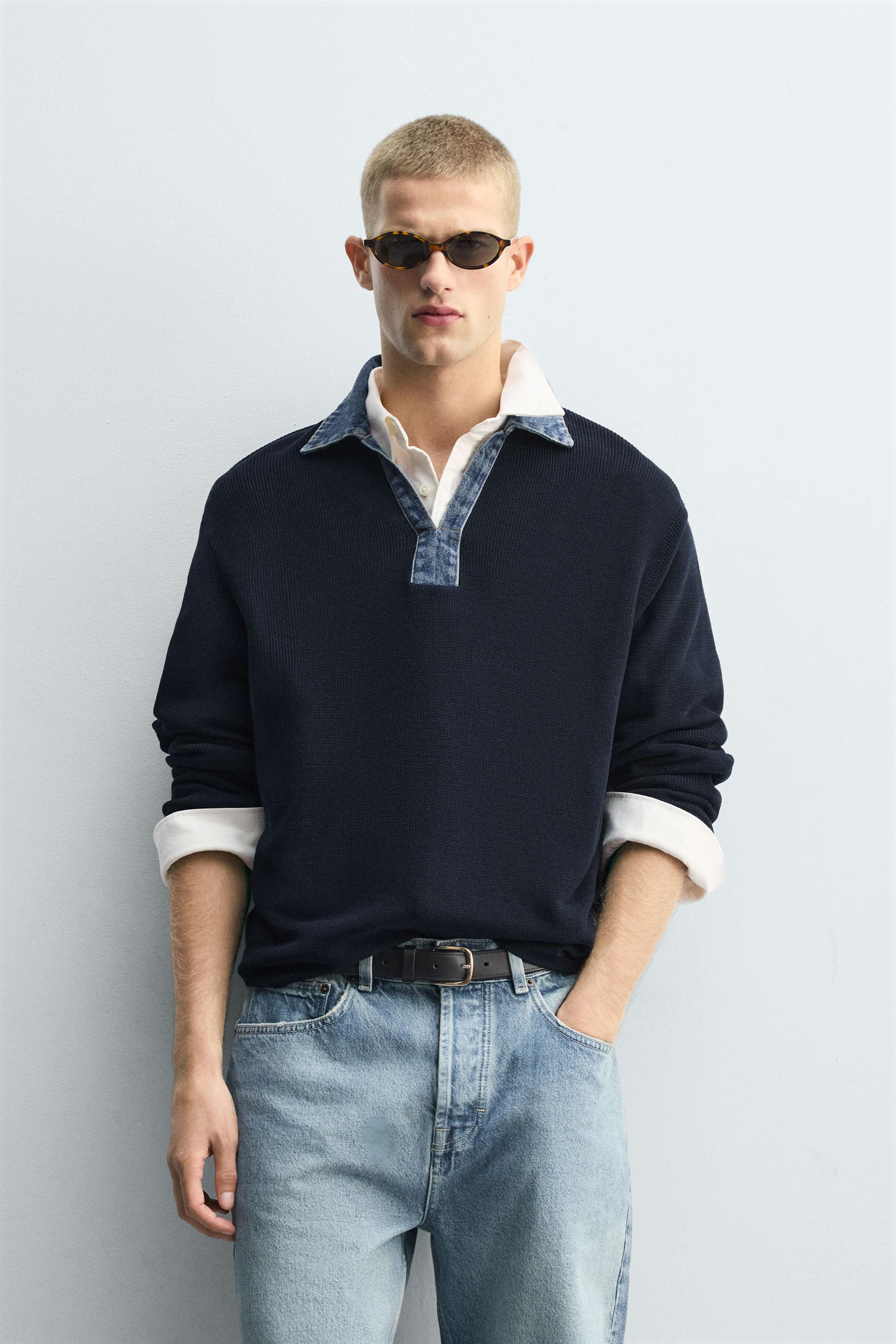 POLO EN MAILLE COL COMBINÉ DENIM